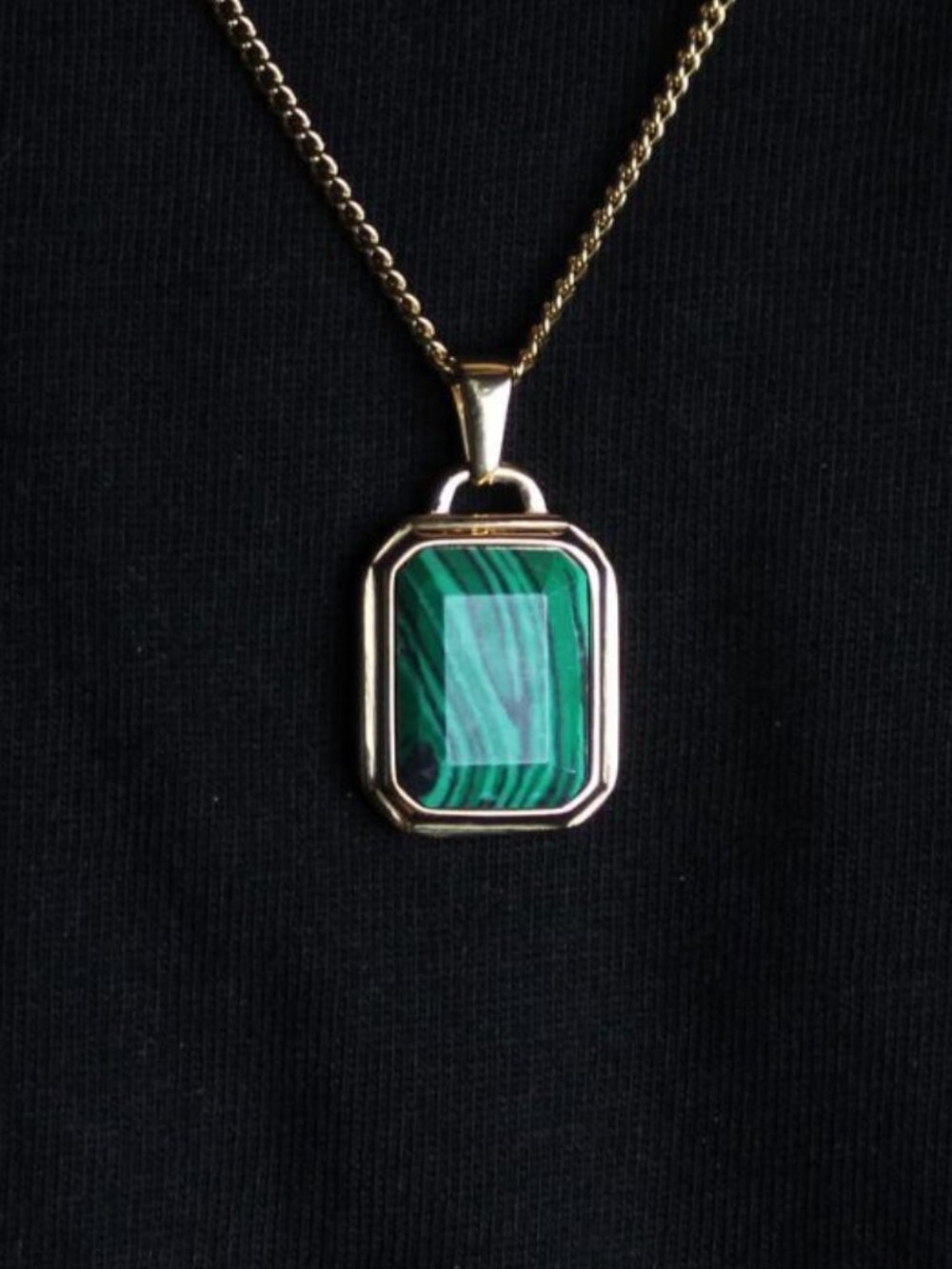 Gold Malachite Pendant Necklace Green Gemstone